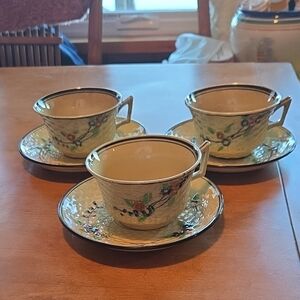 Early 20th Century Hotta Yu Shoten Cups & Saucers Japan Hand Painted